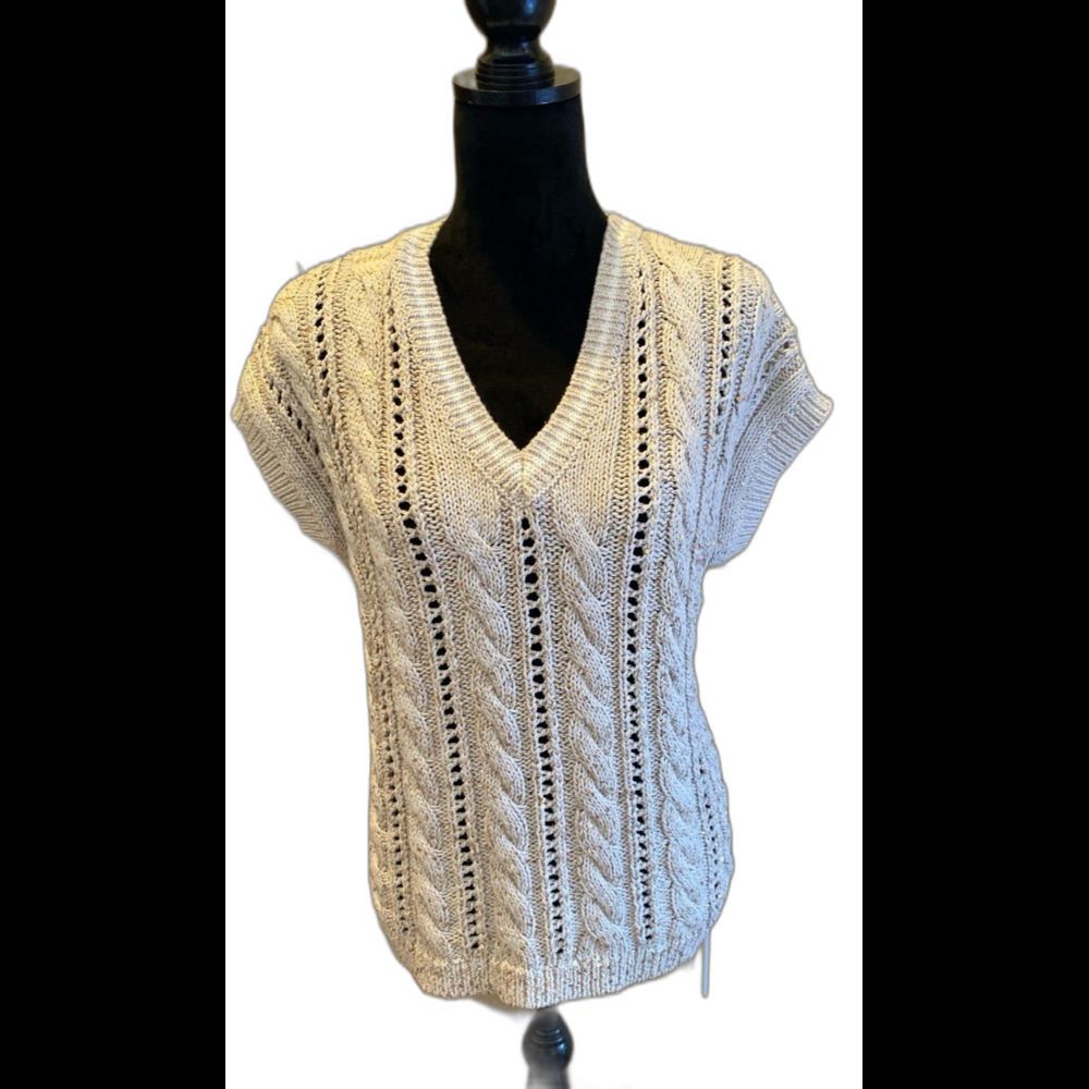 Mint Velvet Womens Sweater Vest Size Large Cream V Neck‎ Gold Sequins & Thread
